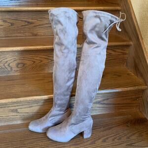NWOT Forever Life-30 Taupe Suede Pull On-Chunky Heel High Boots - SIZE 8
